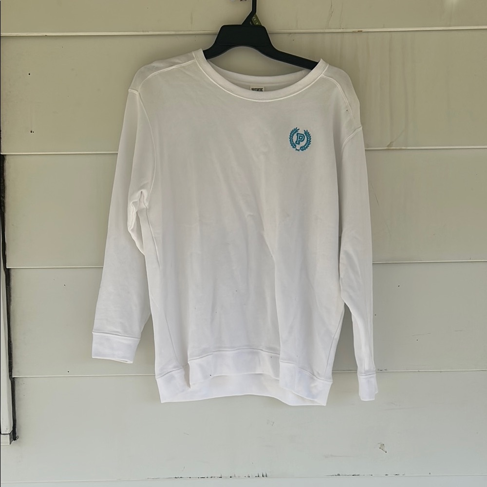 White Long Sleeve Sweatshirt with Blue Logo